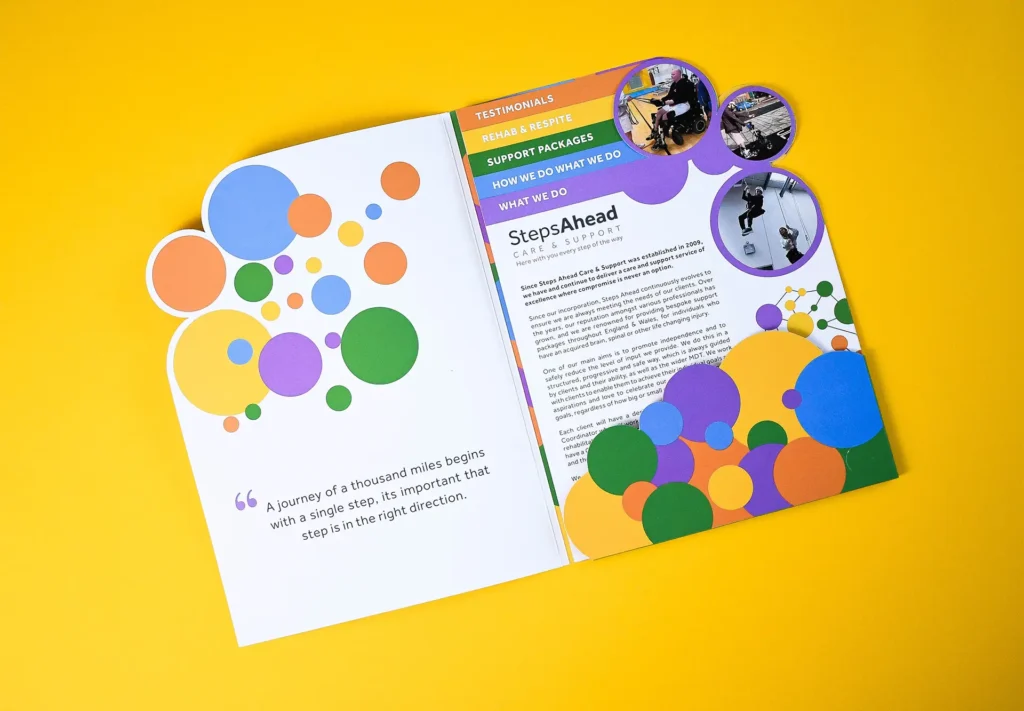 An inventive approach to creating a brochure using a bespoke die-cut shape to accentuate the branding, adding a distinctive and memorable element to the design.