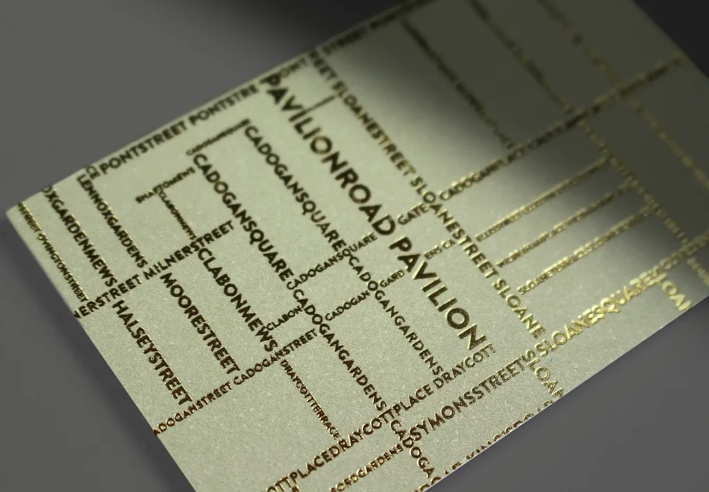 A business card with a foil finish.