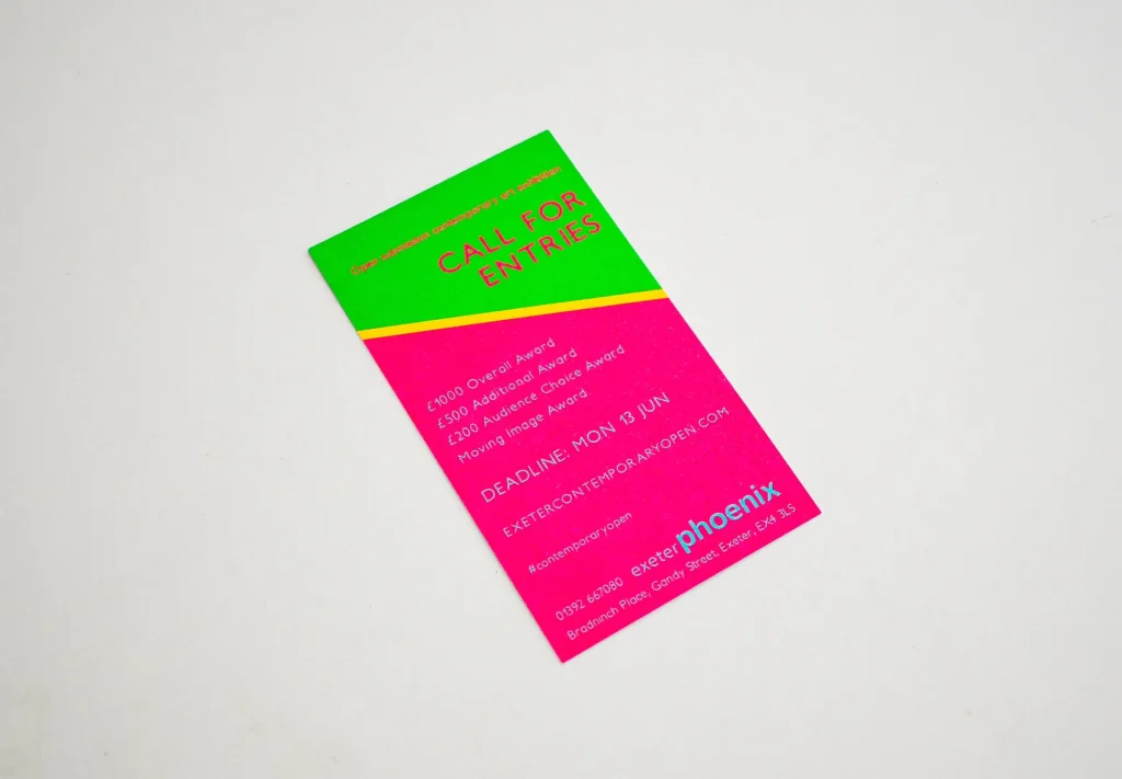 A vibrant and eye-catching flyer printed using fluorescent inks, ensuring maximum visibility and impact to attract attention.