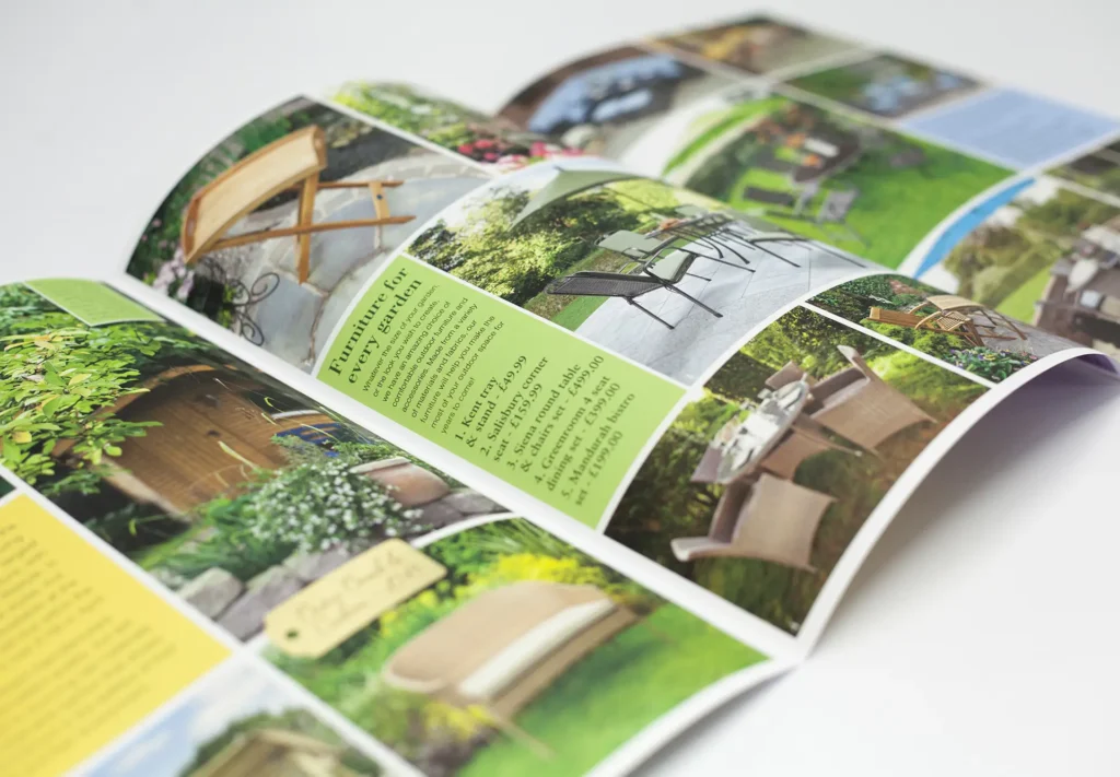 Vibrant garden centre brochure featuring colourful images and engaging design elements.