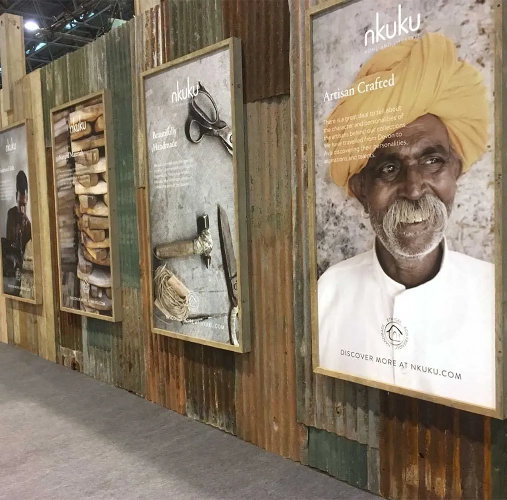 A series of large posters printed for Nkuku, serving to educate customers about the origins of their products and the artisans behind their creation, promoting transparency and authenticity.