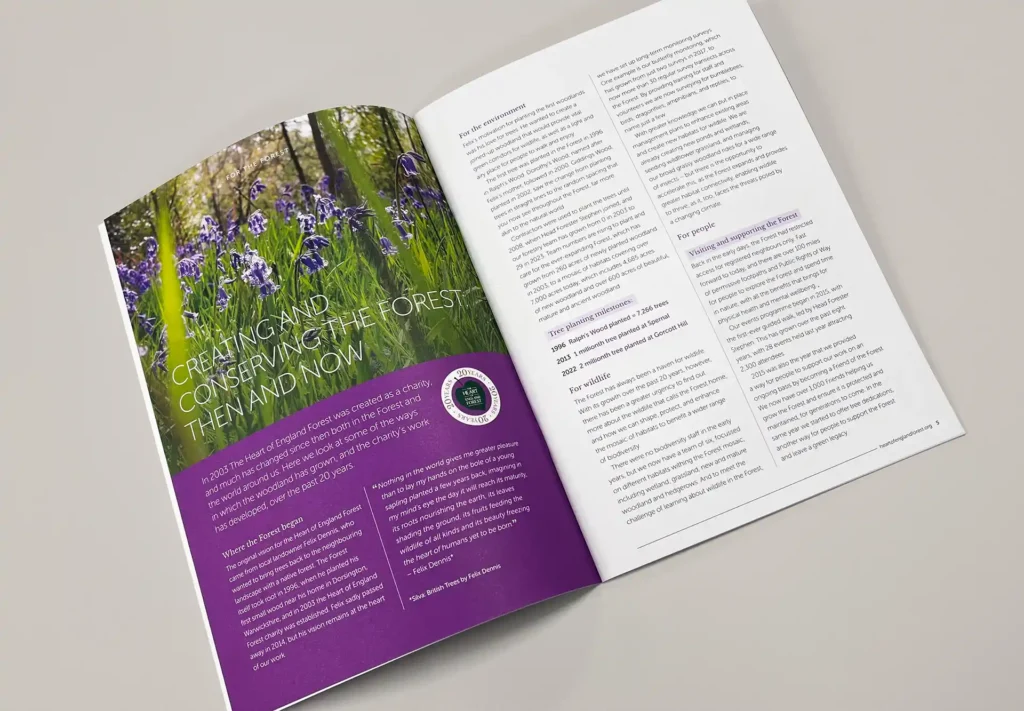 The centre spread of a vibrant forest magazine.