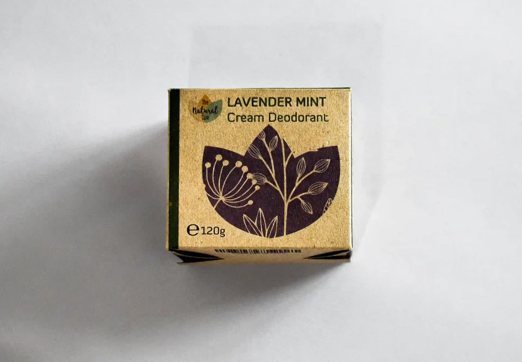 A stunning deodorant box printed on kraft paper, giving it a natural and eco-friendly look, ideal for environmentally-conscious consumers seeking sustainable packaging solutions.