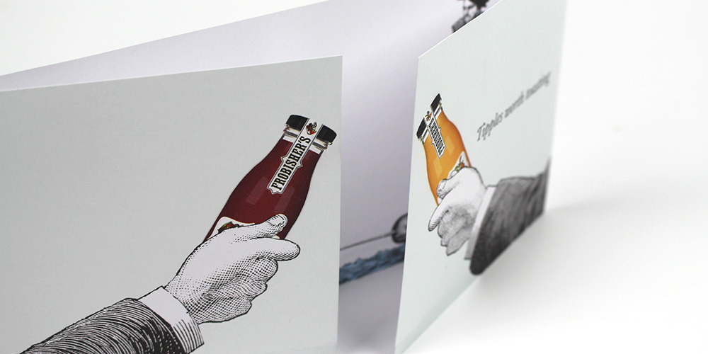 A gate fold flyer for a sauce company perfectly representing how using illustration can keep your brand authentic.