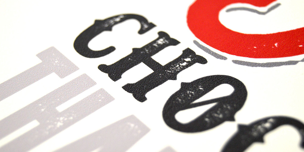 A close up detail photograph of some chaotic looking typography