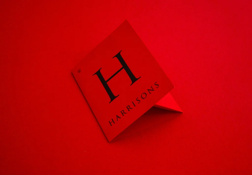 A red label created for Harrisons.